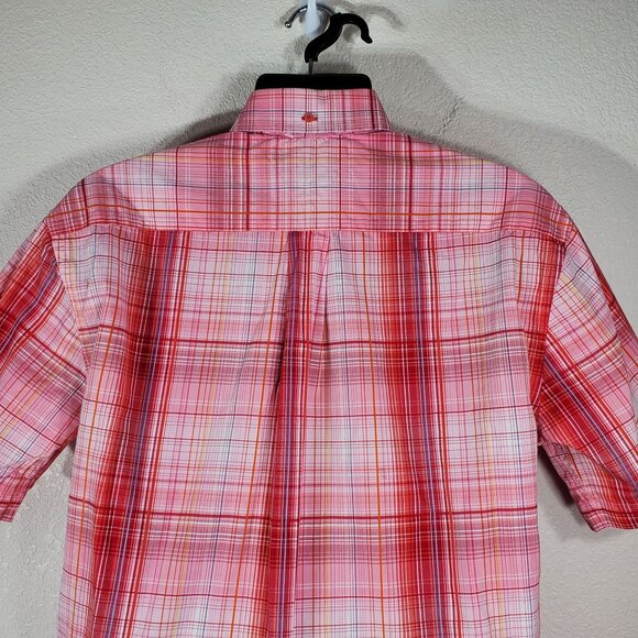 Tommy Hilfiger Mens Medium Red Plaid Button-Down Short Sleeve Shirt - Picture 12 of 12